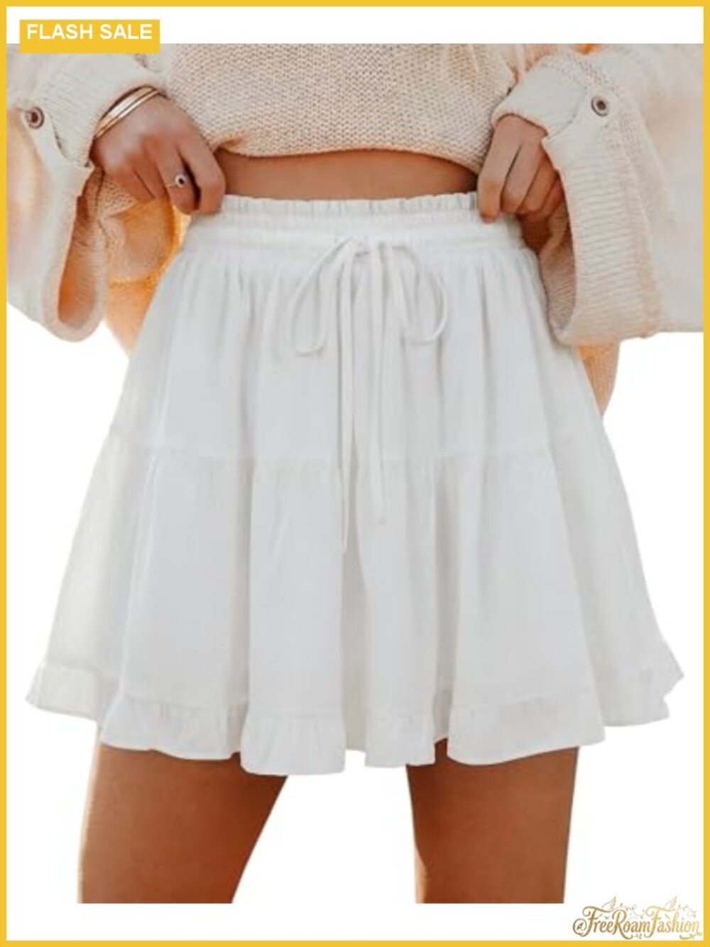 Uhiger Flowy Skorts Ruffled Tiered Mini Skirt with Shorts High Waisted